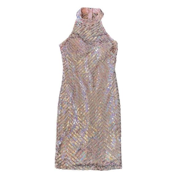 Windsor Pink Peach Sequin Halter Neck Dress Semi Formal, Junior Girl Size 13 - Picture 1 of 5